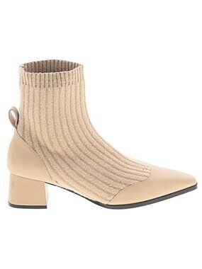 Charles & Keith Knit Sock/PU Vegan Accents Upper Low Square Heeled Ankle Boot-39